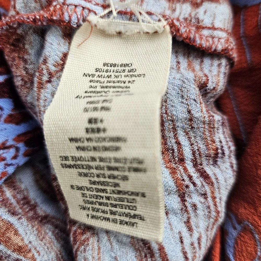 Free People Pumpkin Orange Blue Birds of a Feather Top Blouse L Oversized Boho